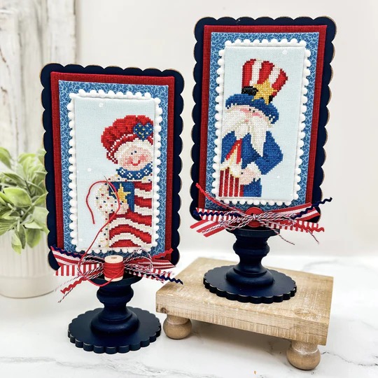 Sam and Betsy - Patriotic Cross Stitch Pattern, different perspective #2, zoomed in. Select this picture to zoom back out.