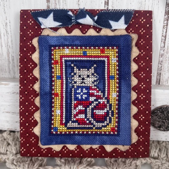 PatriotiCat Mini - Patriotic Cross Stitch Pattern, different perspective #1, zoomed in. Select this picture to zoom back out.