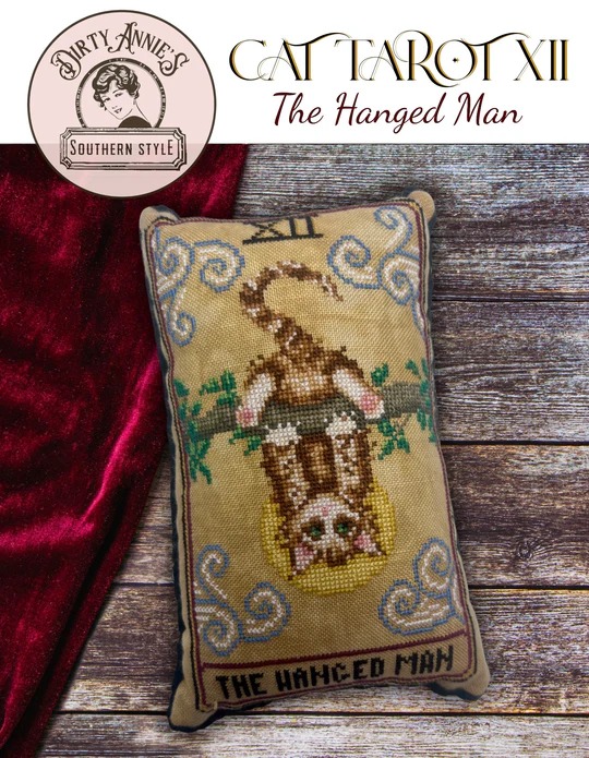 Cat Tarot Series: XII The Hanged Man - Cross Stitch Pattern, zoomed in. Select this picture to zoom back out.