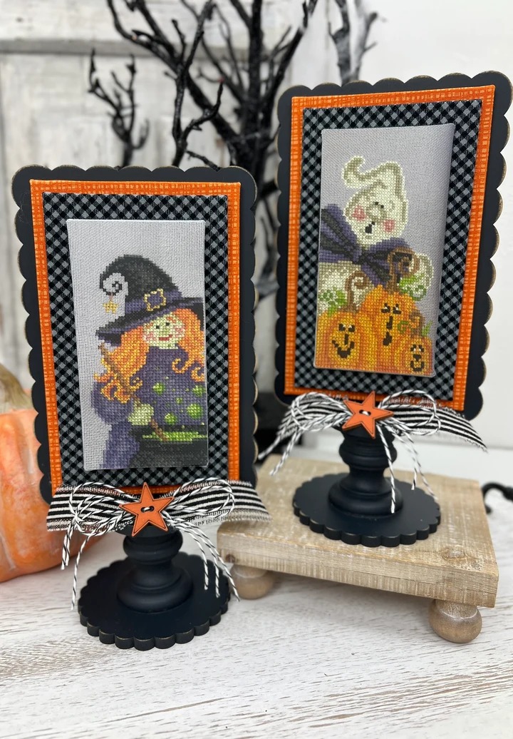 Boo and Hazel - Halloween Cross Stitch Pattern, different perspective #1, zoomed in. Select this picture to zoom back out.
