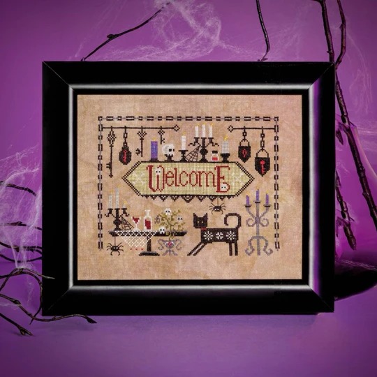 Witch's Welcome - Halloween Cross Stitch Pattern, zoomed in. Select this picture to zoom back out.