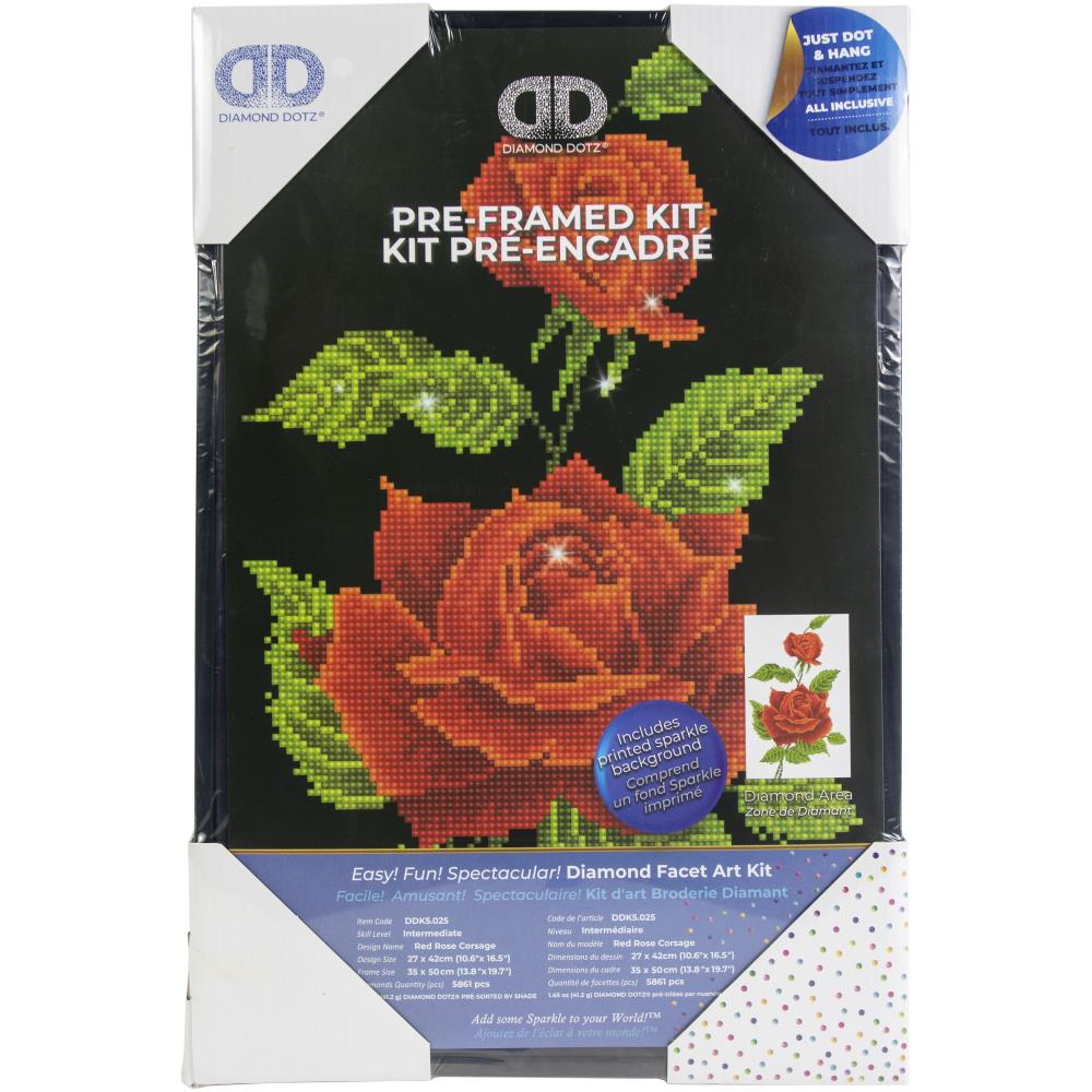 Red Rose Corsage with Frame - Diamond Dotz Facet Art Kit
