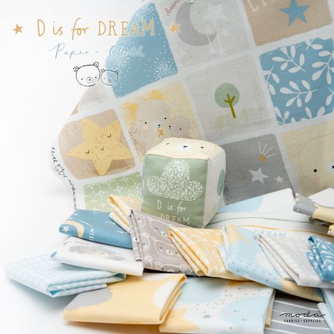 D Is For Dream White - Bear Face Baby Bear - Quilt Fabric