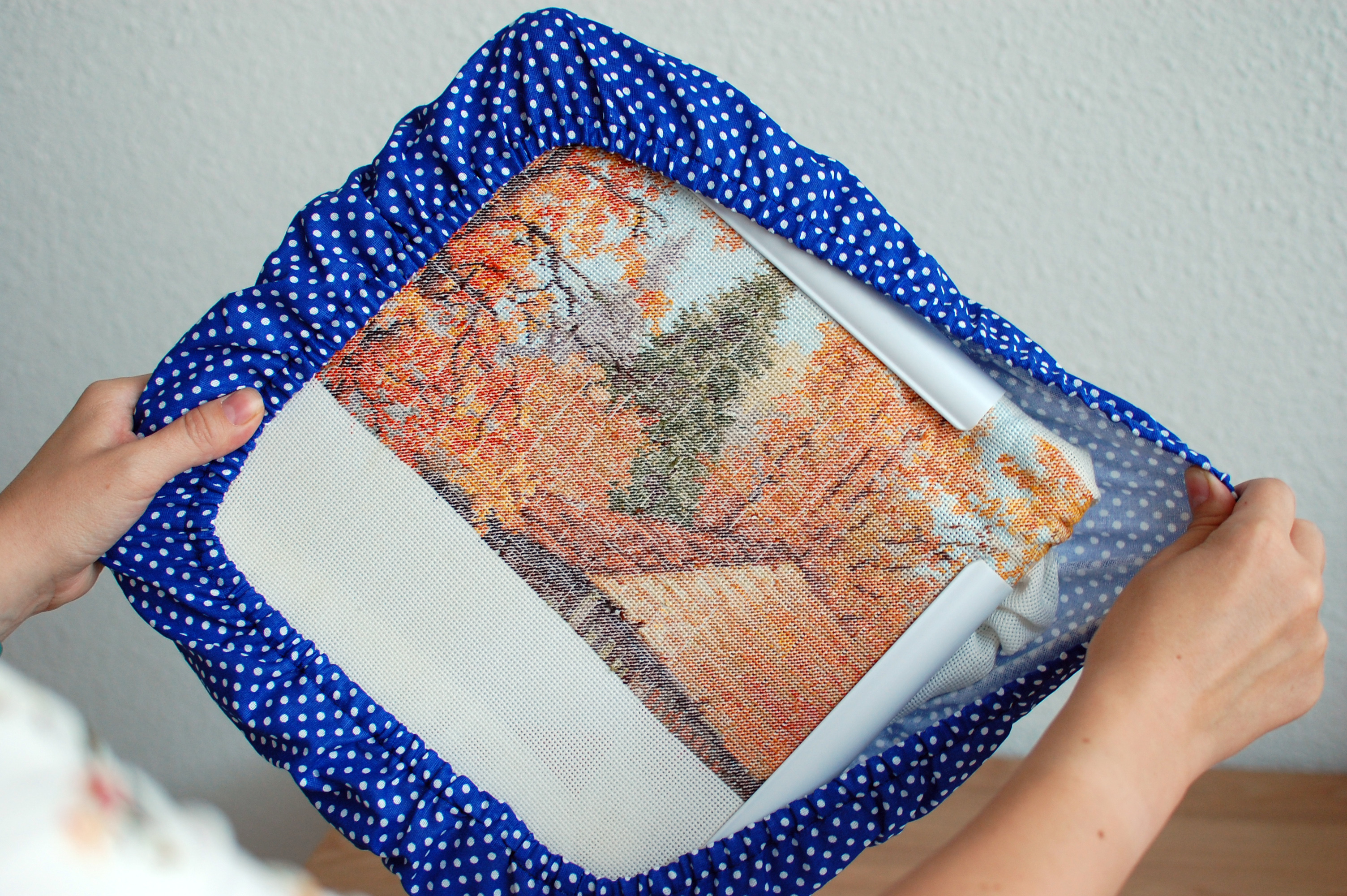 Blue Polka Dot Fabric Grime Guard 11" x 11"