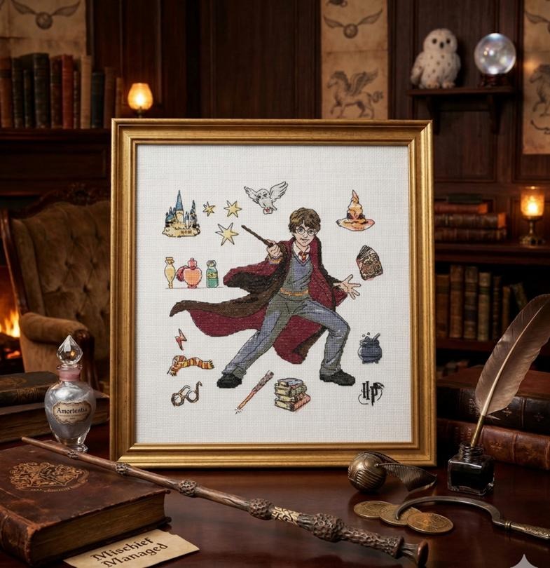 Harry's Potions - Cross Stitch Kit, zoomed in. Select this picture to zoom back out.