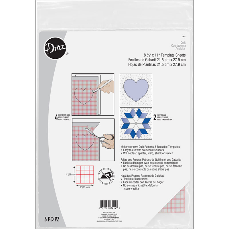 Quilt Template Sheet Plastic 6Ct