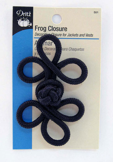 Frog Closure Large 3" Loop Black, zoomed in. Select this picture to zoom back out.