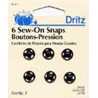 Sew On Snaps Size 2 6ct Black, zoomed in. Select this picture to zoom back out.