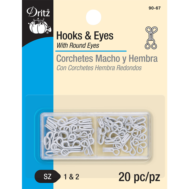 Hooks & Eyes Size 1&2" 20ct White