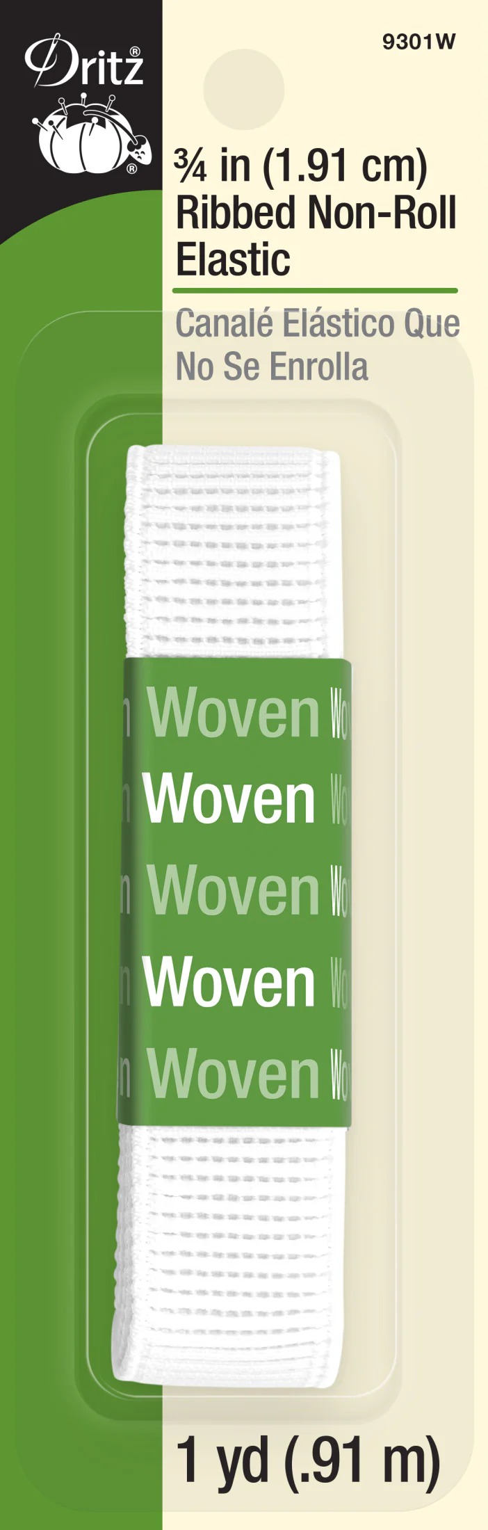 Rib Non Roll Elastic 3/4"x1yd White