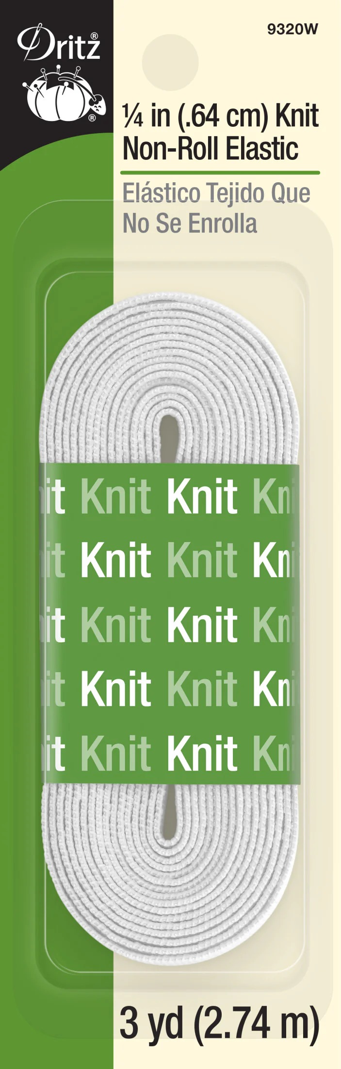 Knit Non Roll Elastic 0.25"x3yd White