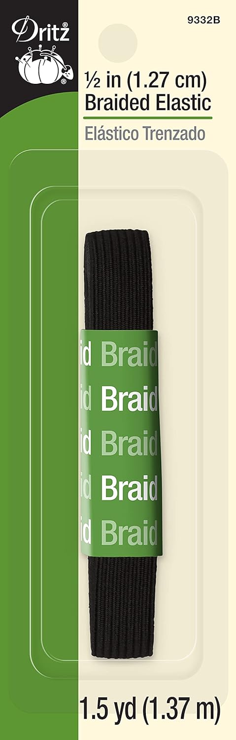 Braided Elastic 1/2"x1 1/2yd Black