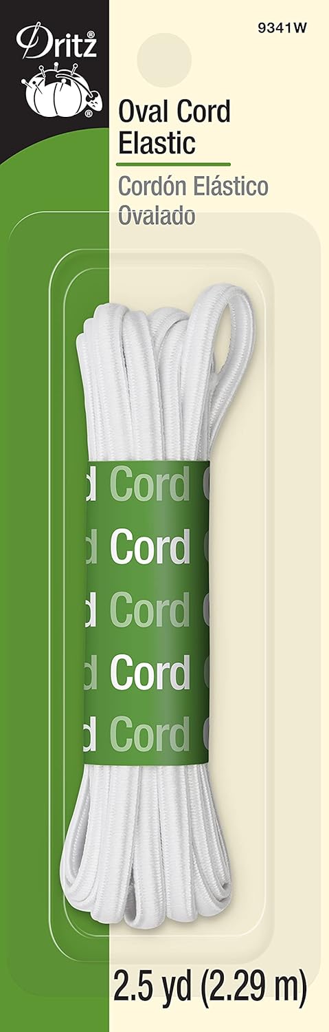 Oval Cord Elastic 2.5yd White