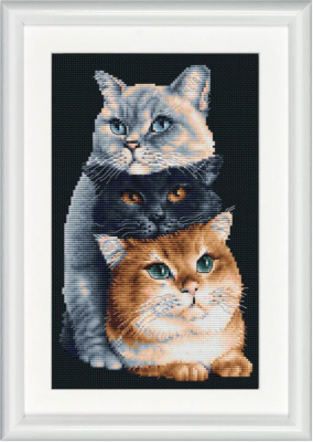 Three Cats (Black Aida) - Cross Stitch Kit
