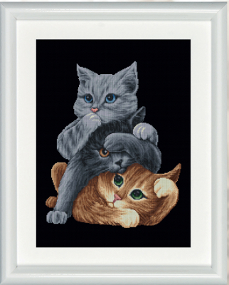 Hear No Evil Cats (Black Aida) - Cross Stitch Kit
