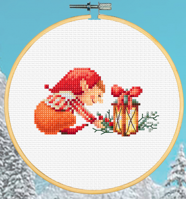 Christmas Elf 1 Present (Aida) - Cross Stitch Kit