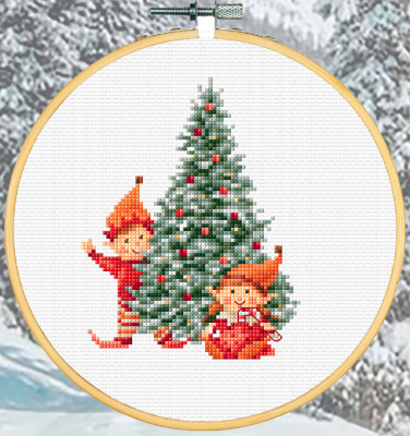 Christmas Elf 1 Tree (Aida) - Cross Stitch Kit