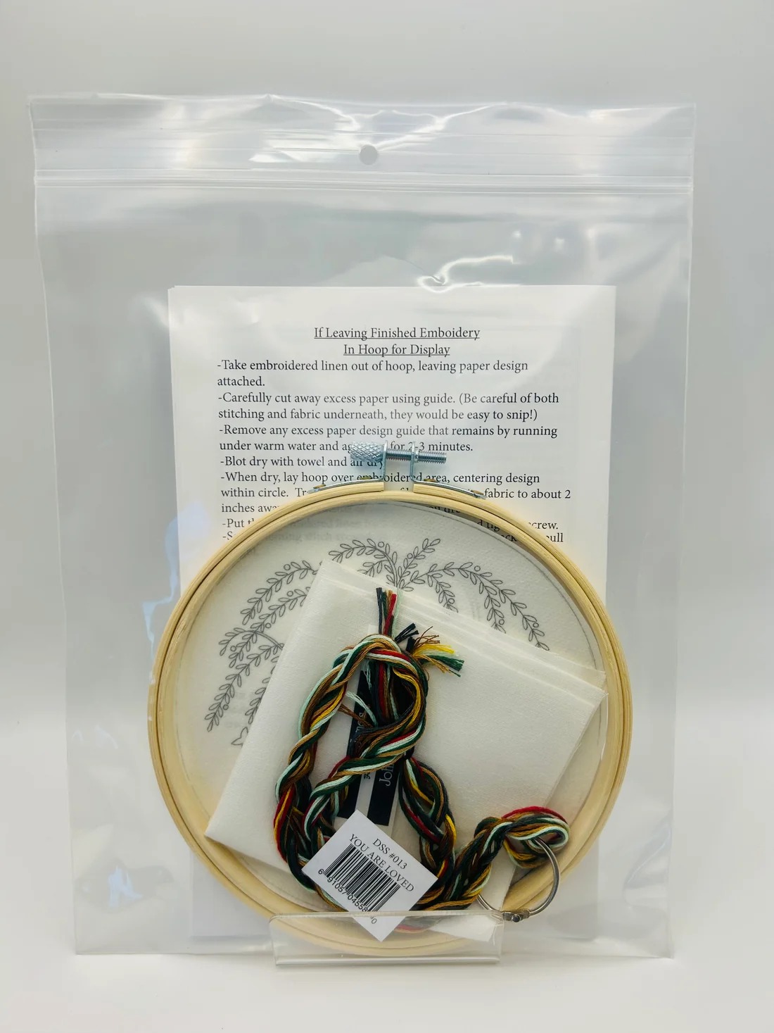 You Are Loved - Embroidery Kit, different perspective #2, zoomed in. Select this picture to zoom back out.