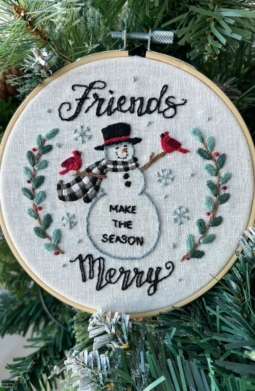 Snow Friends - Christmas Embroidery Kit, zoomed in. Select this picture to zoom back out.