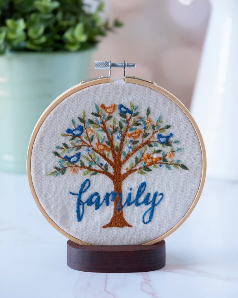Family Tree - Embroidery Kit, zoomed in. Select this picture to zoom back out.