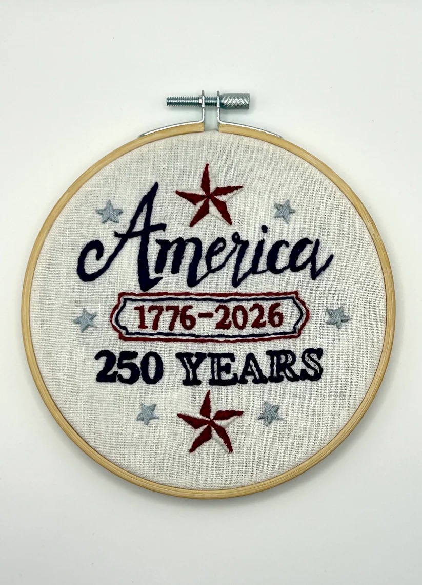 America 250 Years - Patriotic Embroidery Kit, different perspective #1, zoomed in. Select this picture to zoom back out.