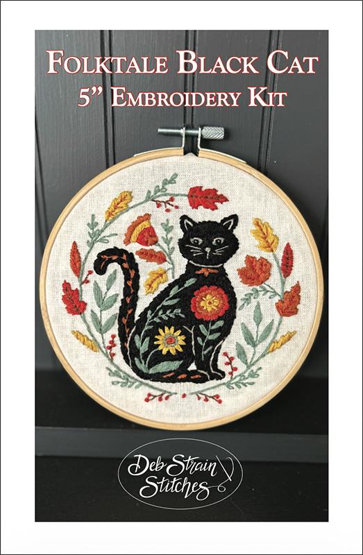Folktale Black Cat - Embroidery Kit, zoomed in. Select this picture to zoom back out.