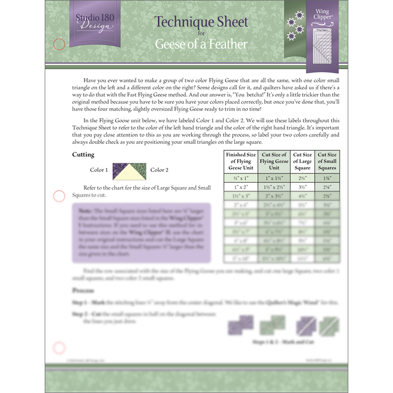 Tech Sheet Geese Of A Feather - Quilt Pattern