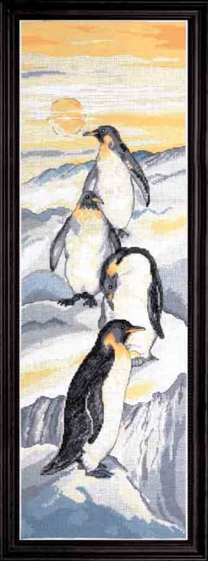 Penguins - Cross Stitch Kit, zoomed in. Select this picture to zoom back out.