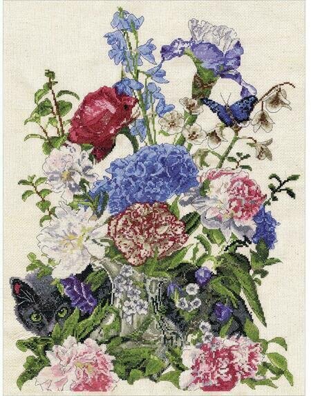 Bouquet with Cat - Cross Stitch Kit