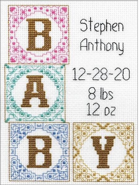 Baby Blocks Birth Record - Cross Stitch Kit