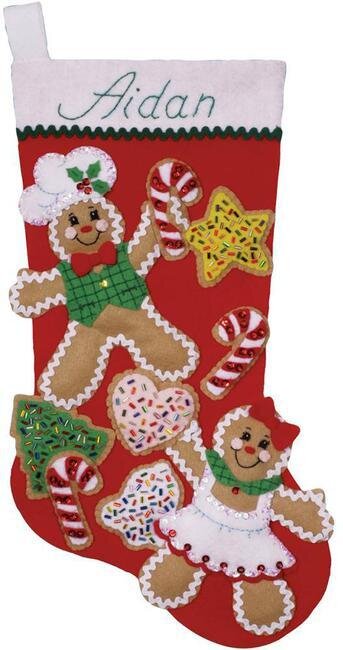 Gingerbread Friends Christmas Stocking - Felt Applique Kit