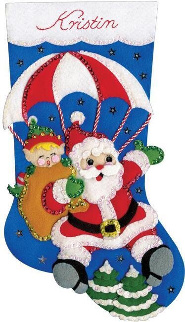 Skydiving Santa Christmas Stocking - Felt Applique Kit