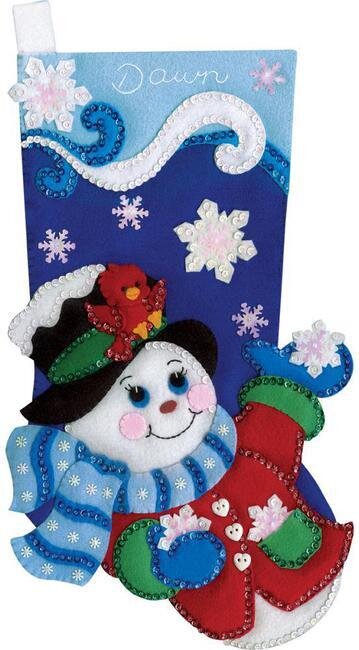 Snowflake Snowman Christmas Stocking Felt Applique Kit