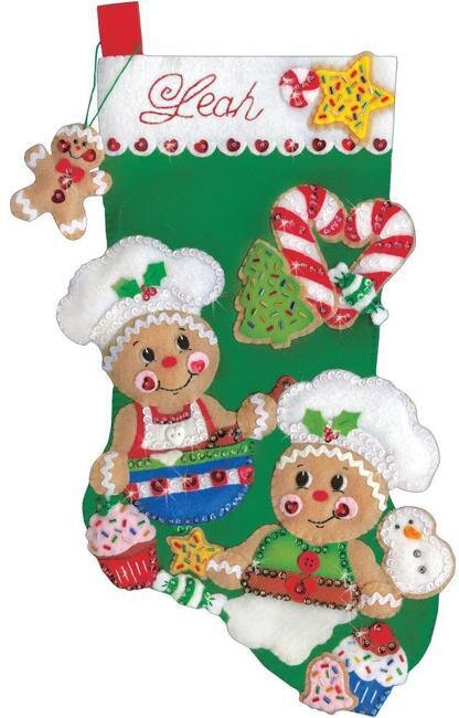 Gingerbread Bakers Christmas Stocking - Felt Applique Kit