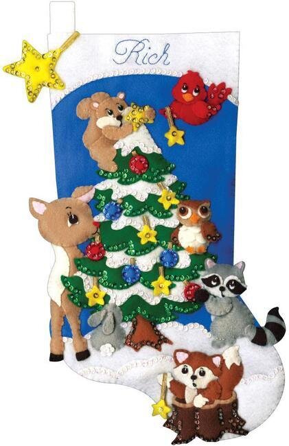 Woodland Friends Christmas Stocking - Felt Applique Kit