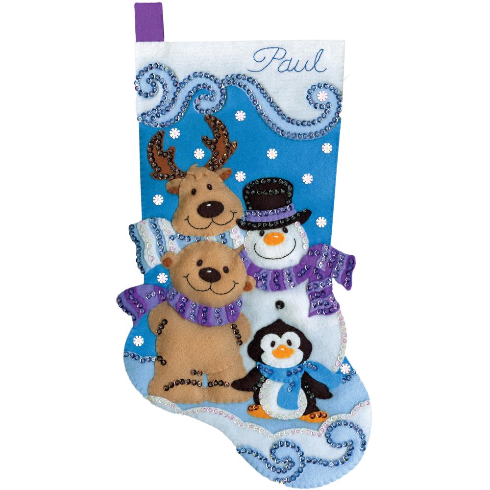 Winter Friends Christmas Stocking - Felt Applique Kit