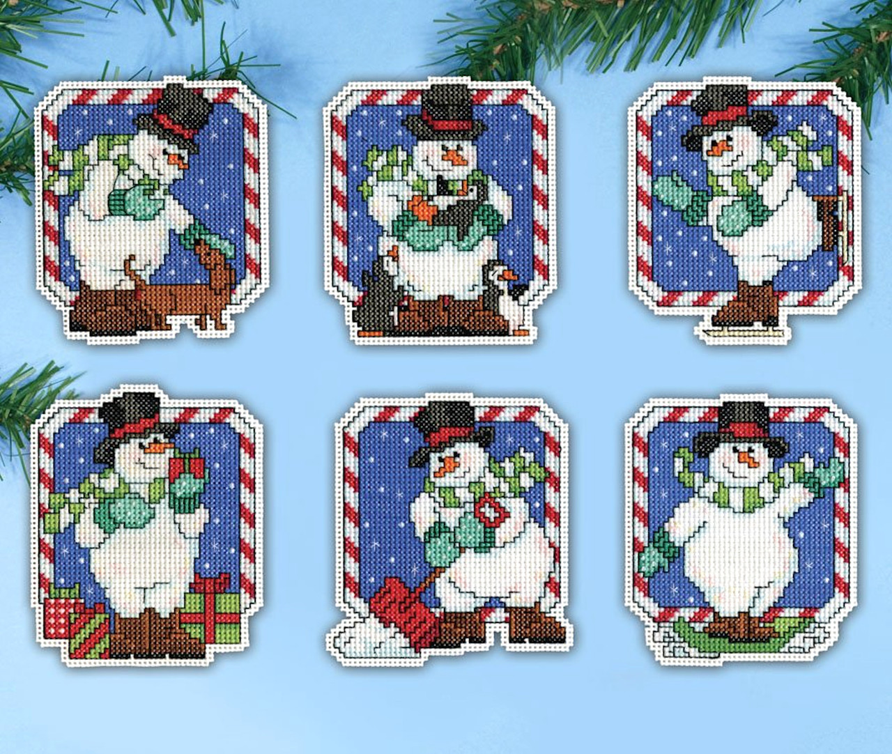Candy Cane Snowmen - Plastic Canvas Cross Stitch Kit