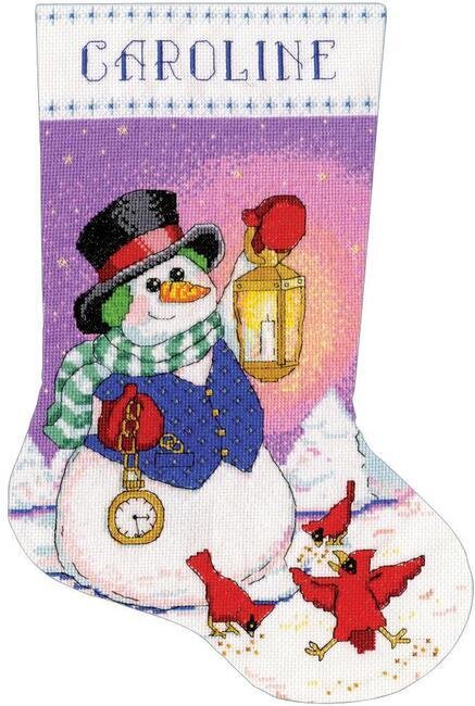Snowman with Lantern Christmas Stocking - Cross Stitch Kit