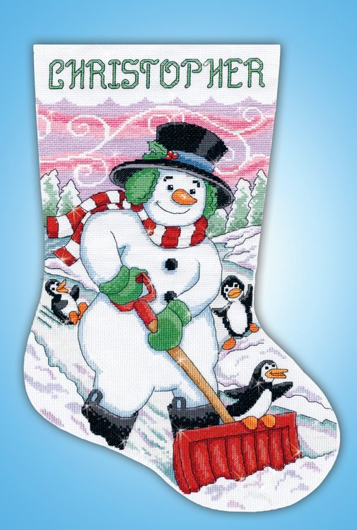 Shoveling Snowman - Christmas Cross Stitch Kit
