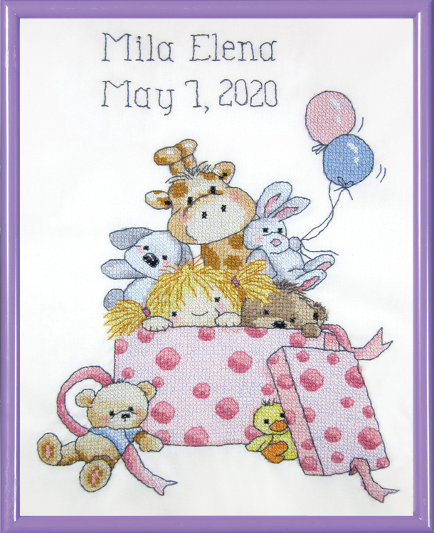 Toy Box Girl - Birth Record - Cross Stitch Kit
