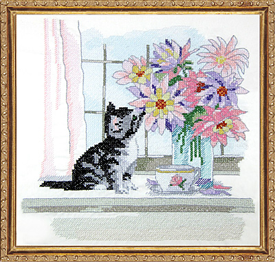 Cat with Vase - Cross Stitch Kit