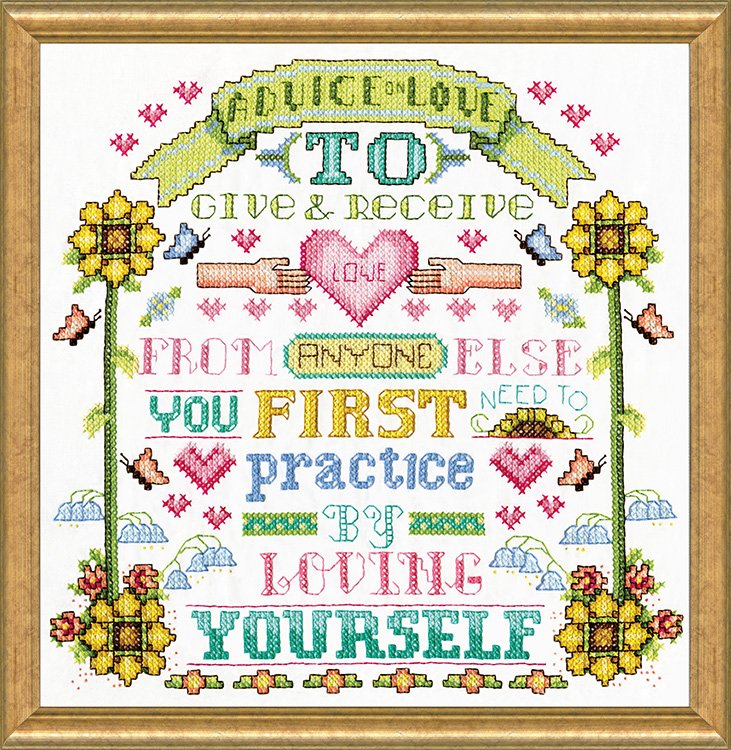 Advice on Love - Stamped Cross Stitch Kit, zoomed in. Select this picture to zoom back out.