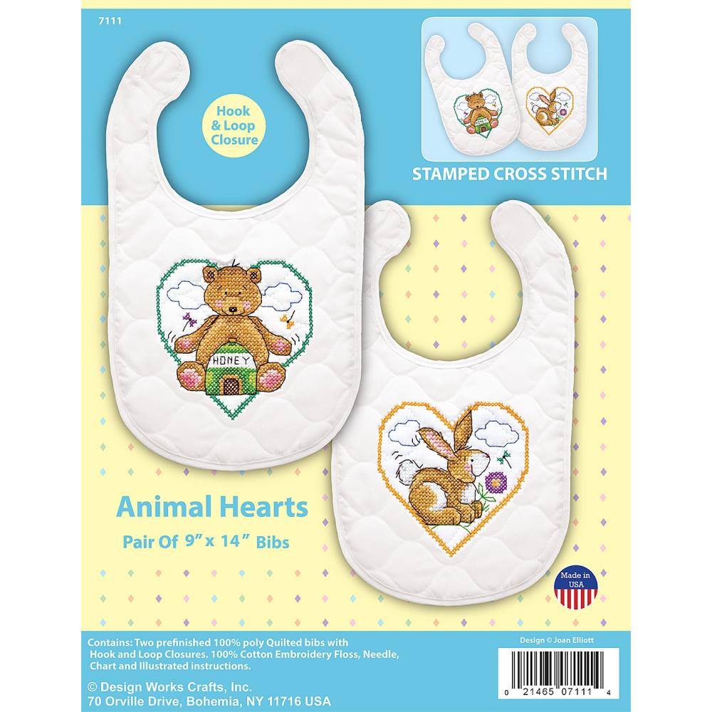 Animal Hearts - Stamped Bib Cross Stitch Kit