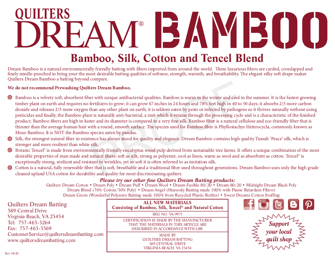 Dream Bamboo - Twin - Quilt Batting