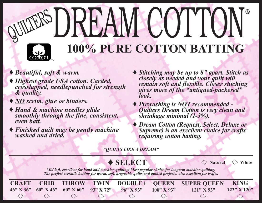 White Cotton Select - Mid Loft Craft - Quilt Batting