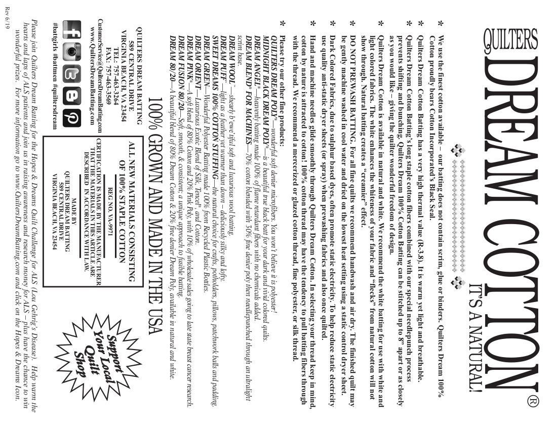 White Cotton Select - Mid Loft Craft - Quilt Batting