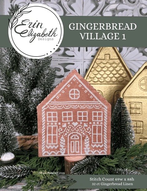 Gingerbread Village #1 - Christmas Cross Stitch Pattern, zoomed in. Select this picture to zoom back out.
