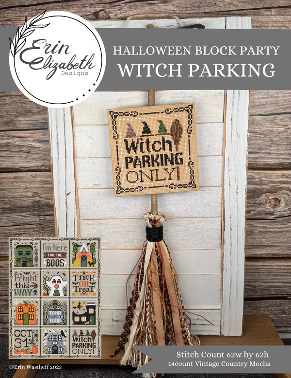 Halloween Block Party - Witch Parking - Cross Stitch Pattern
