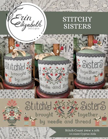 Stitchy Sisters - Cross Stitch Pattern, zoomed in. Select this picture to zoom back out.
