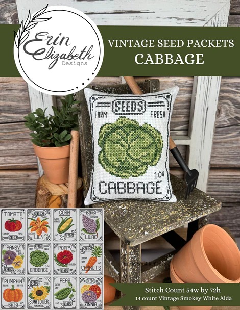 Vintage Seed Packets: Cabbage - Cross Stitch Pattern, zoomed in. Select this picture to zoom back out.